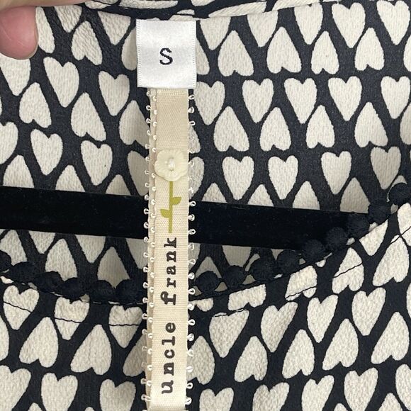 Uncle Frank Tunic Dress Women Sz S Black Cream Heart Print Feminine Romantic Top - Picture 4 of 8